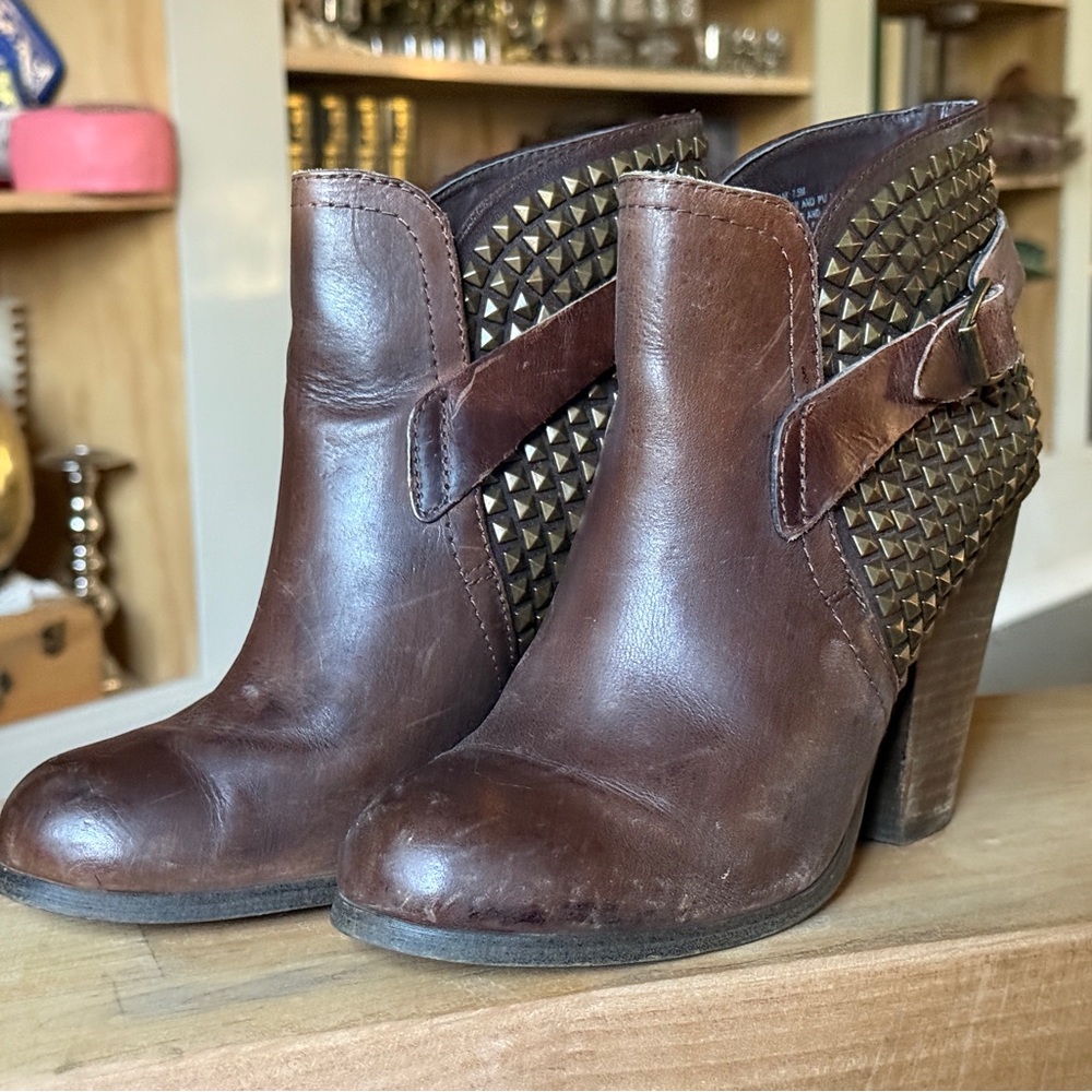 BOGO Steve Madden Studded Brown Leather Ankle Boots